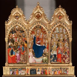 Predella con la vita di San Bartolomeo, dalla Vergine e bambino circondati da angeli e santi