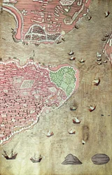 Vista del Palazzo Topkapi e dello Stretto del Bosforo, Istanbul, dal Hunername di Lokman, 1558
