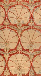 Pannello di velluto rosso con palmette di garofano in oro e argento