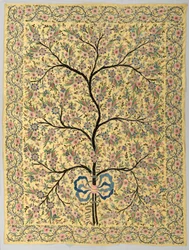 Tessuto di seta con albero della vita ricamato, 1800s