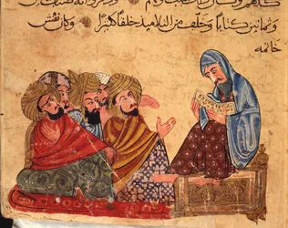 Socrate discute di filosofia con i suoi seguaci, Turchia, manoscritto arabo