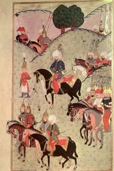 TSM H.1339 Il sultano Selim II (1524-74) cavalca tra Kütahya e Belgrado per ricongiungersi all’esercito imperiale, 1584-89
