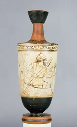 Lekythos a fondo bianco attica decorata con Caronte, il traghettatore dell