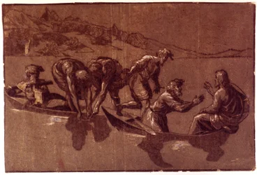Pesca miracolosa. Disegno di Ugo da Carpi.