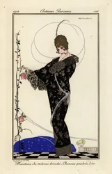 Donna con cappotto di velluto ricamato, capelli dorati in polvere