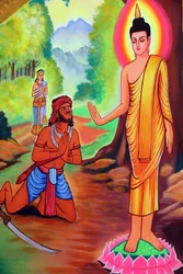 Vientiane, Laos: tempio buddista Wat Si Muang, dipinto che raffigura la vita di Shakyamuni Buddha