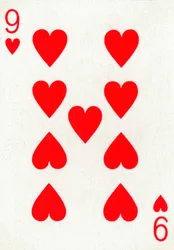 9 di cuori da un mazzo di carte da gioco Goodall & Son Ltd., c1940
