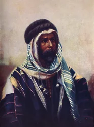 Uno sceicco beduino che indossa un burnous, 1902