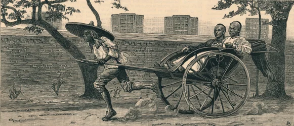 Un Jinriksha, o carrozza a mano cinese, c1883