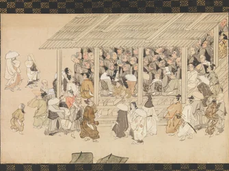 Un raduno Nenbutsu a Ichiya, Kyoto, dalla Biografia illustrata del monaco, fine XIV secolo