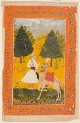 Un guerriero Rajput con cammello, forse Maru Ragini da un Ragamala, 1650-80