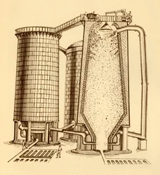 Una serie di moderni altiforni mostrati in sezione, c1930