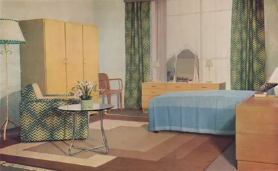 Una camera da letto progettata da Miss P. E. Humphries, 1936