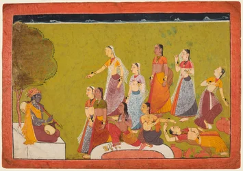 Un gruppo di donne in estasi davanti a Madhava, dalla serie Madhavanala Kamakandala, c1700