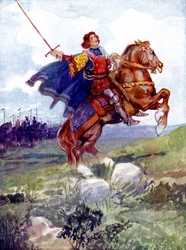 Un cavaliere che cavalca un cavallo impennato