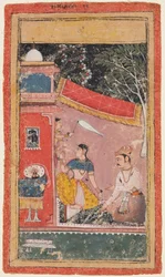 Una pagina da una serie Ragamala: Ramakali Ragini di Hindol Raga, c. 1610