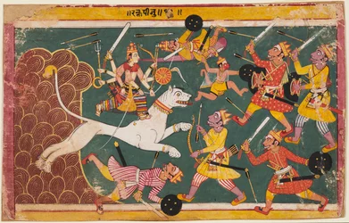 Una pagina dal Devi-Mahatmya: La Dea come la Bevitrice del Demone Raktabija, c. 1640