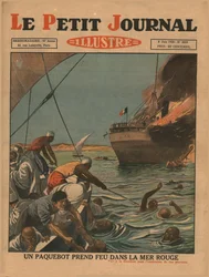 Una nave prende fuoco nel Mar Rosso, 1930