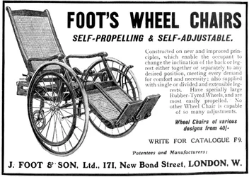 Pubblicità per le sedie a rotelle Foots, 1910