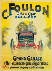 Pubblicità per il garage di C Foulons, Bar-le-Duc, Francia, c1900