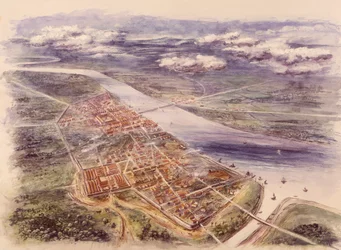 Veduta aerea di Londinium Londra dal nord-ovest, II secolo