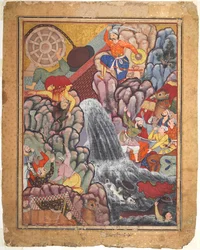 Alamshah che spezza la catena della ruota, dal volume 11 di un Hamza-nama