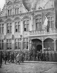 Alberto I del Belgio e il presidente francese Poincaré si incontrano a Veurne, Belgio, 1 novembre 1914