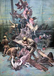 Un incidente a Santander, sommozzatori alla ricerca dei corpi delle vittime, 1893