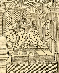 Un ufficio di stampatori antichi, c1930
