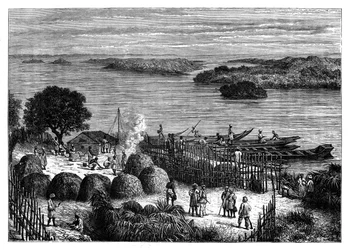 Un accampamento sul fiume Congo, Africa, c. 1890