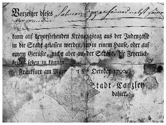 Antisemitismo: un passaporto rilasciato agli ebrei a Francoforte, 1790 1956