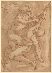 Apollo scuoia Marsia recto Due schizzi di madre e figlio verso, XVI secolo