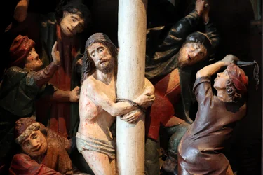 Arbois, Jura - Chiesa di Saint-Hippolyte. Il retablo del XV secolo. Flagellazione di Cristo