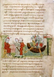 Askold e Dir chiedono a Rurik il permesso di andare a Costantinopoli dal Radziwill Chronicle, XV secolo