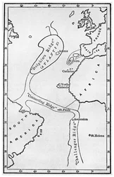 Atlantide: una mappa che mostra la posizione del continente mitico, c1882 1956