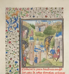 Baldovino di Boulogne entra a Edessa nel febbraio 1098. Miniatura dalla Historia di Guglielmo di Tiro, 1460s