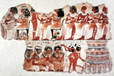 Scena di banchetto, pittura murale, tomba di Nebamun, Tebe, XVIII dinastia