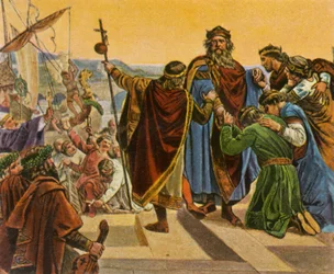 Barbarossa saluta mentre parte per la sua crociata, 1189