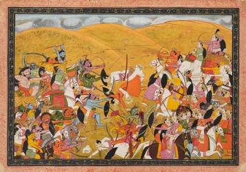 Scena di battaglia tra eserciti di deva e asura, inizio XIX secolo