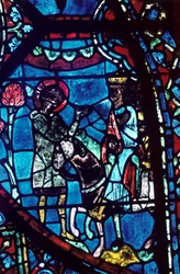 Baudoin racconta a Carlo Magno della morte di Rolando, vetrata, Cattedrale di Chartres, 1194-1260