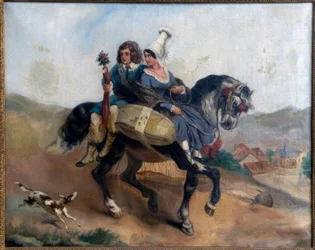 Coppia di contadini a cavallo