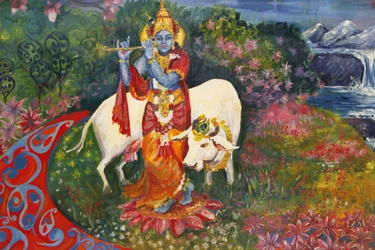 Bhaktivedanta Manor Dipinto che raffigura Krishna e una mucca, Watford, Gran Bretagna