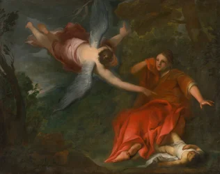 Motivo biblico con angelo volante