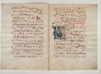 Bifolio con iniziale L, da un Antifonario, italiano, XIV secolo