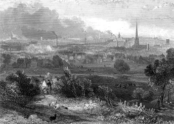 Birmingham vista da sud con camini fumanti, c1860