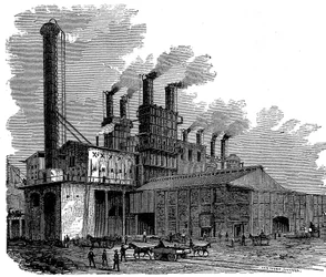 Altoforni alla Phoenix Iron and Bridge Works, Phoenixville, Pennsylvania, USA, 1873