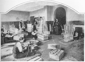 Cestai ciechi al lavoro, Tottenham Court Road, Londra, c1901 1903