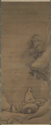Bodhidharma che medita di fronte a una scogliera