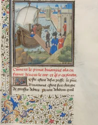 Boemondo I di Antiochia tornò in Apulia. Miniatura dalla Historia di Guglielmo di Tiro, 1460s