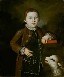 Ragazzo della famiglia Hallett con agnello